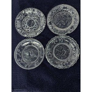 Vintage Victorian Style Clear Glass Plates Eagle Valentines Butterfly Henry Clay